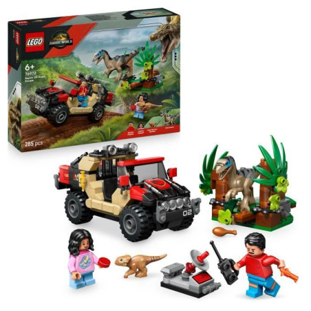 LEGO Jurassic World Le Vélociraptor et l'Évasion en 4x4 - Jouet Dinosaure avec 2 Figurines - Jouet Enfants des 6 ans