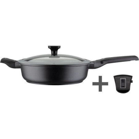 Poele a frire 28 cm Easy Click en aluminium et plastique avec couvercle en verre - GSW - 167833 - Noir