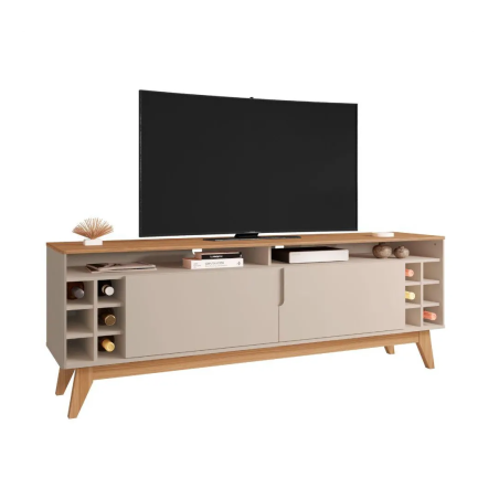 Meuble Tv en Mélamine Wine Casa D - avec Cave à Vin - 1,6m - Off White High Gloss/noce