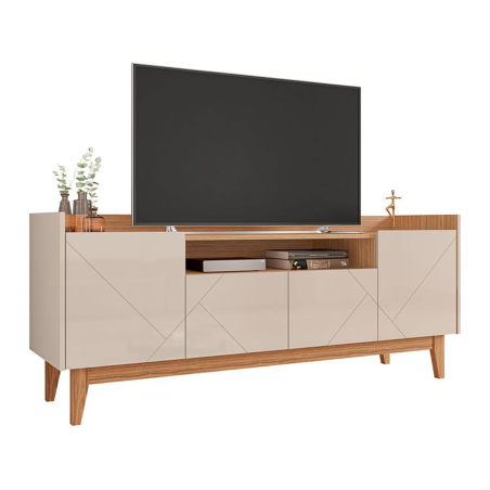 Meuble Tv en Mélamine Adria Casa D - 1,58m - 60" Maximum - Off White High Gloss/noce