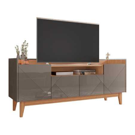 Meuble Tv en Mélamine Adria Casa D - 1,58m - 60" Maximum - Pearl Grey High Gloss/noce