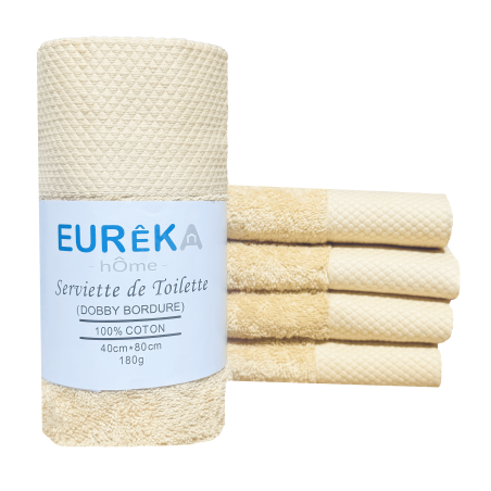 Serviette de Bain avec Bordure Dobby Eurêka Home - 100% Coton - 40 x 80 Cm - 180g - Beige