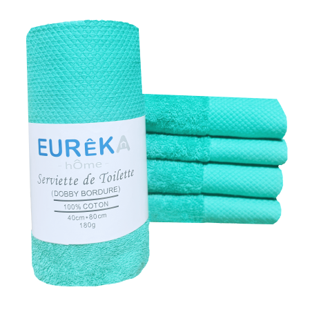 Serviette de Bain avec Bordure Dobby Eurêka Home - 100% Coton - 40 x 80 Cm - 180g - Vert