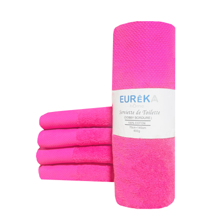 Serviette de Bain avec Bordure Dobby Eurêka Home - 100% Coton - 70 x 140 Cm - 600g - Rose Fonce