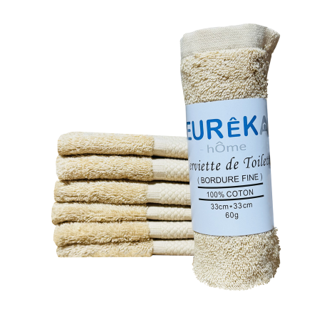 Serviette de toilette pour Invité Dobby avec Bordure Fine Eurêka 100% Coton de 33 x 33 Cm 60g Beige