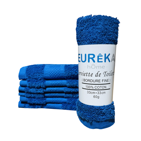 Serviette de toilette pour Invité Dobby avec Bordure Fine Eurêka 100% Coton de 33 x 33 Cm 60g Bleu Marine