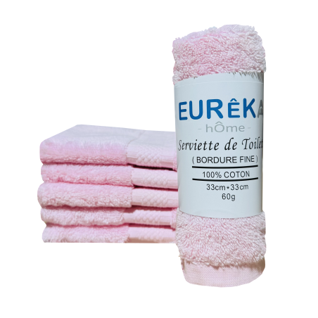 Serviette de toilette pour Invité Dobby avec Bordure Fine Eurêka 100% Coton de 33 x 33 Cm 60g Rose