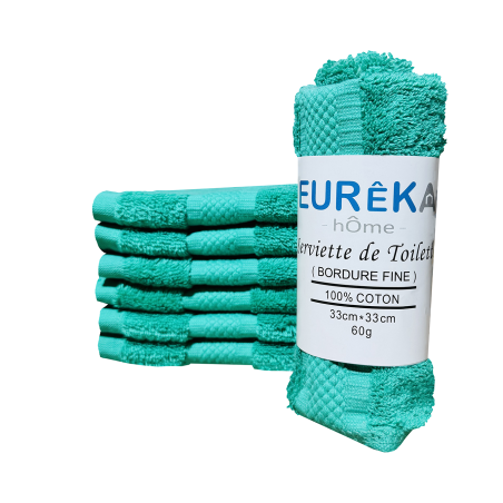 Serviette de toilette pour Invité Dobby avec Bordure Fine Eurêka 100% Coton de 33 x 33 Cm 60g Vert