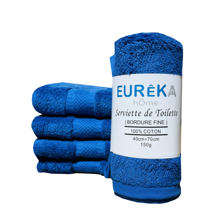 Serviette de Bain Dobby avec Bordure Fine Eurêka Home - 100% Coton - 40 x 70 Cm - 150g - Bleu Marine