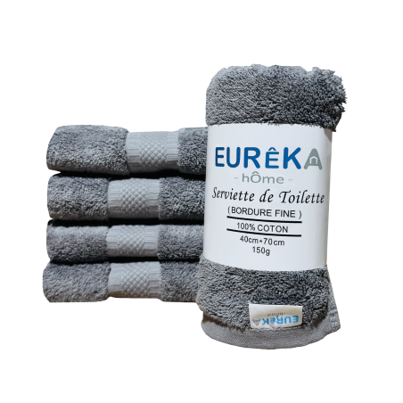 Serviette de Bain Dobby avec Bordure Fine Eurêka Home - 100% Coton - 40 x 70 Cm - 150g - Gris