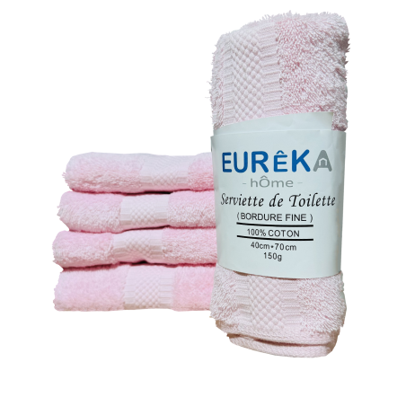 Serviette de Bain Dobby avec Bordure Fine Eurêka Home - 100% Coton - 40 x 70 Cm - 150g - Rose