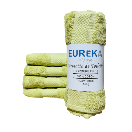 Serviette de Bain Dobby avec Bordure Fine Eurêka Home - 100% Coton - 40 x 70 Cm - 150g - Vert