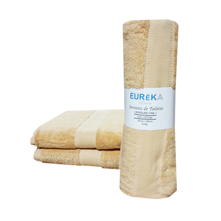 Serviette de Bain Dobby avec Bordure Fine Eurêka Home - 100% Coton - 80 x 150 Cm - 630g - Beige