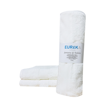 Serviette de Bain Dobby avec Bordure Fine Eurêka Home - 100% Coton - 80 x 150 Cm - 630g - Blanc