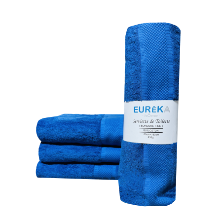 Serviette de Bain Dobby avec Bordure Fine Eurêka Home - 100% Coton - 80 x 150 Cm - 630g - Bleu Marine