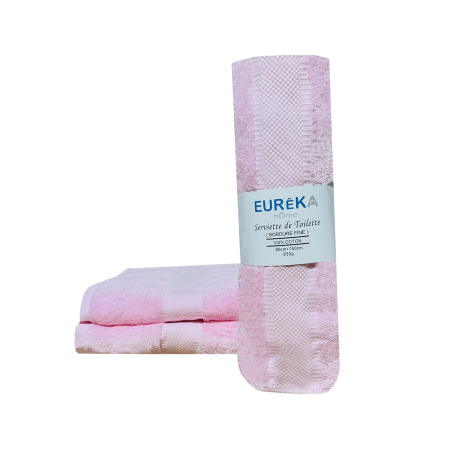 Serviette de Bain Dobby avec Bordure Fine Eurêka Home - 100% Coton - 80 x 150 Cm - 630g - Rose