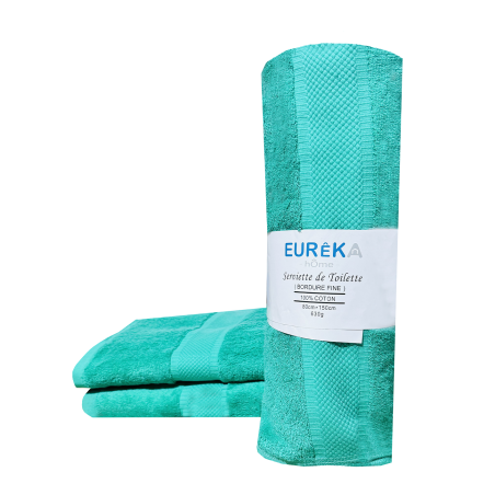 Serviette de Bain Dobby avec Bordure Fine Eurêka Home - 100% Coton - 80 x 150 Cm - 630g - Vert