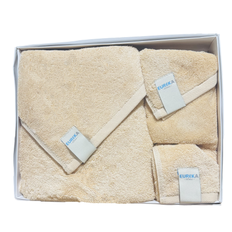 Lot de 3 Serviettes de Bain Eurêka Home - 100% Coton - Beige