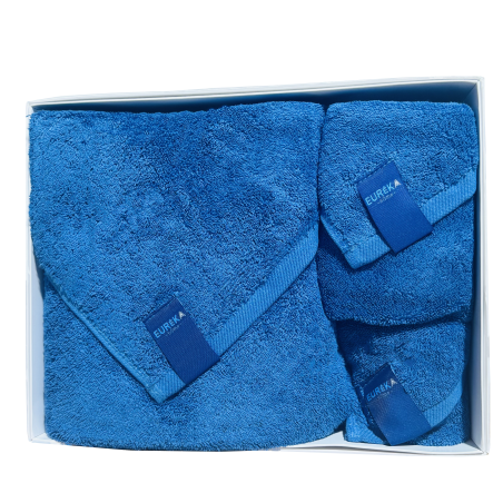 Lot de 3 Serviettes de Bain Eurêka Home - 100% Coton - Bleu Nuit