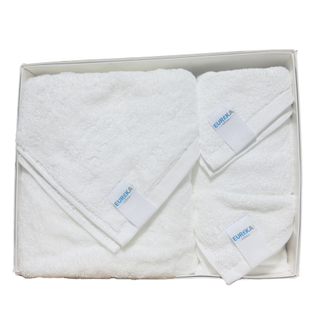 Lot de 3 Serviettes de Bain Eurêka Home - 100% Coton - Blanc