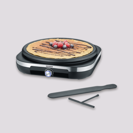 Crêpière XXl Severin - avec Revêtement Antiadhésif et Plaque 38cm - Pièces Amovibles - Spatule Incluse - 1500W - Noir/argent