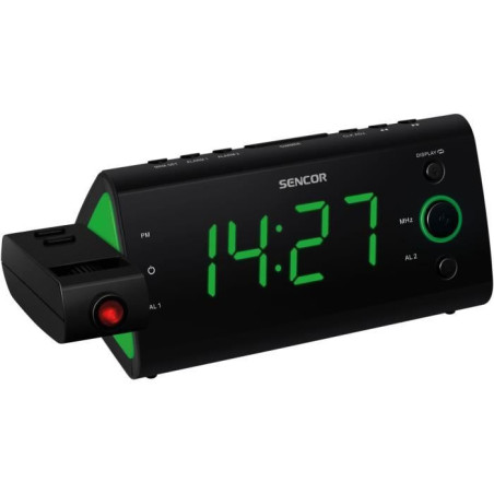 Radio-réveil - SENCOR - SRC 330 GN - Ecran LED 1,2 vert - Tuner FM - Projection heure - Noir