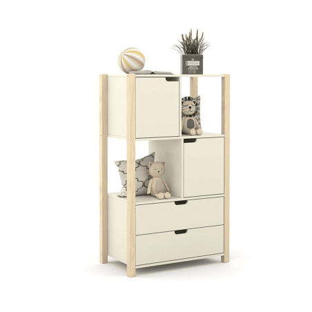 Meuble de Rangement Pour Enfant Liv Matic - Armoire de Rangement en MDF- 75cm X 125cm X 43cm - Blanc Cassé/Naturel