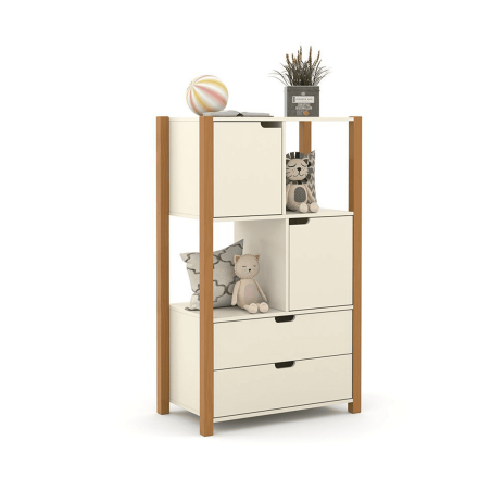Meuble de Rangement Pour Enfant Liv Matic - Armoire de Rangement en MDF - 75cm X 125cm X 43cm - Blanc Cassé/Freijo