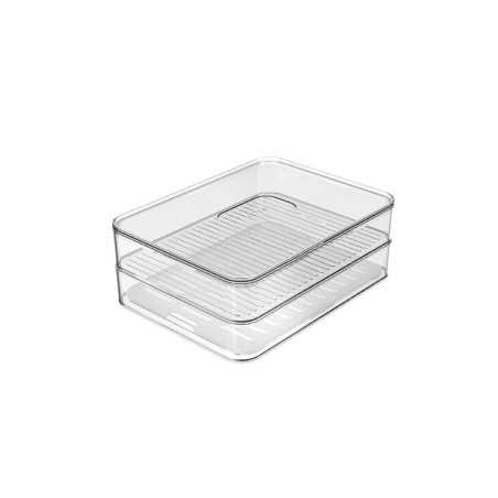 Ou - Double Boîte de Stockage pour Frigo Clear Fresh - Boîte à Charcuterie avec Couvercle - 20 x 15 x 9,5 Cm - Naturel