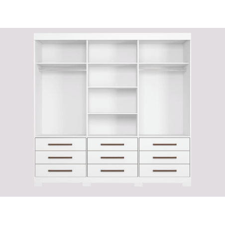 Armoire 3 Portes & 9 Tiroirs Notavel - Dressing en Mdp avec Miroir Central Et Pieds en Pvc - 182 X 20 X 54 Cm - Blanc