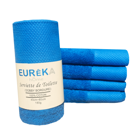 Serviette de Bain avec Bordure Dobby Eurêka Home - 100% Coton - 40 x 80 Cm - 180g - Bleu Marine