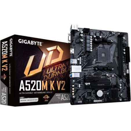 Carte mere - GIGABYTE - A520M K V2 - AM4 - DDR4 64 Go - PCIe Gen3 M.2