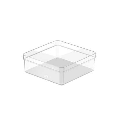 Ou - Bac de Rangement Clear Drawers - Organiseur Carré pour Tiroir en Plastique Transparent - 15 x 15 x 5,6 Cm - Naturel