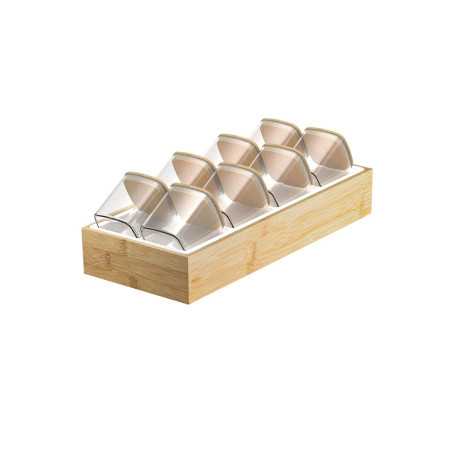 Ou - Organiseur à Épices Clear - Boîte à Épices en Plastique Transparent - Lot de 8 Boîtes + 1 Support Incliné - Blanc