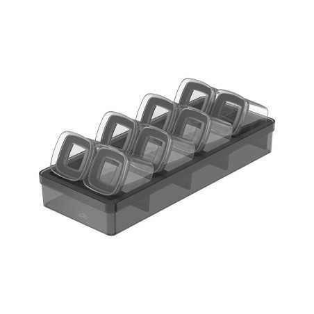 Ou - Organiseur à Épices Clear - Boîte à Épices en Plastique Transparent - Lot de 8 Boîtes + 1 Support Incliné - Noir