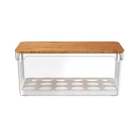 Ou - Organiseur d'œufs Clear Fresh - Boîte à Œufs en Plastique avec Couvercle en Bambou - Pour 36 Œufs - Naturel