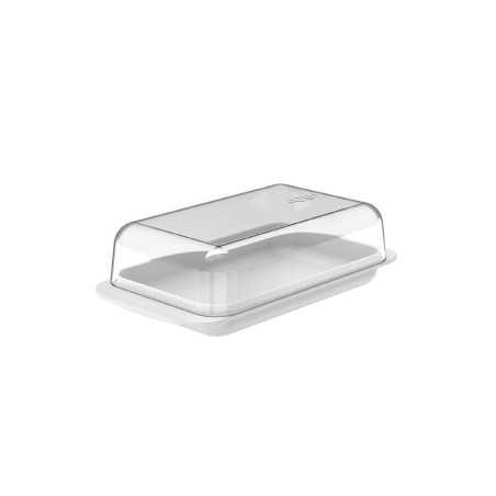 Ou - Beurrier Break - Boîte à Beurre avec Couvercle en Plastique Transparent - 17 x 9 x 5 Cm - Blanc