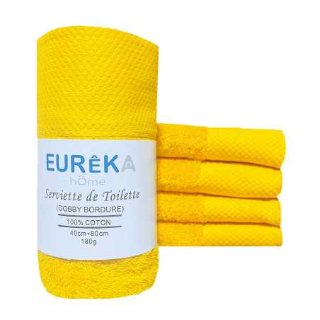 Serviette de Bain avec Bordure Dobby Eurêka Home - 100% Coton - 40 x 80 Cm - 180g - Jaune