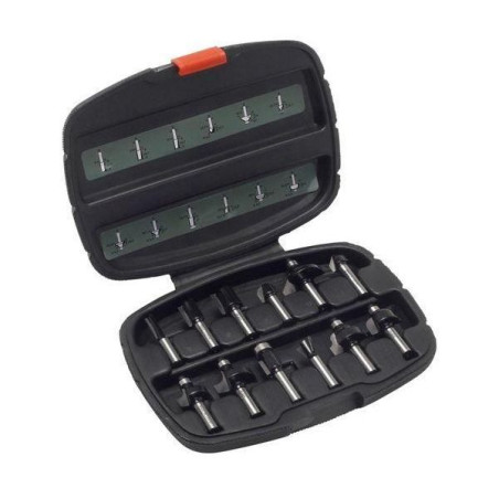 Bosch Accessories 12 pieces Ensemble de fraises au carbure (pour le bois, emmanchement Ø 8 mm, accessoires défonceuse)