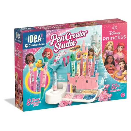 Atelier des Stylos - Clementoni - Coffret Disney Princesses - Crée et personnalise 8 stylos - 50 accessoires inclus - Des 6 ans