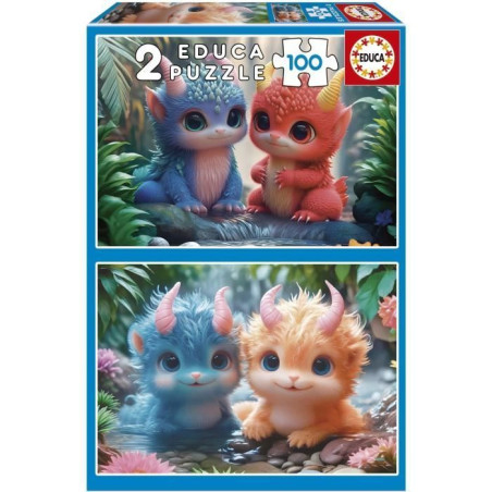 Puzzle - EDUCA - Monstres Mignons - 2 x 100 pieces - Pour enfants des 8 ans - Theme dessins animés