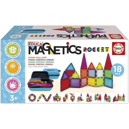 Magnetics Mallette - Jeu de construction - EDUCA - 18 blocs magnétiques, 2 animaux, 8 cartes - Des 3 ans