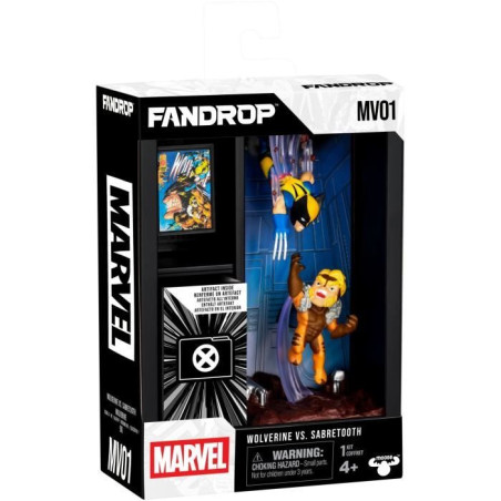 Figurine - FANDROP x MARVEL - Wolverine vs Dents-de-Sabre - Vitrine avec scene culte + mini affiche - 18 cm
