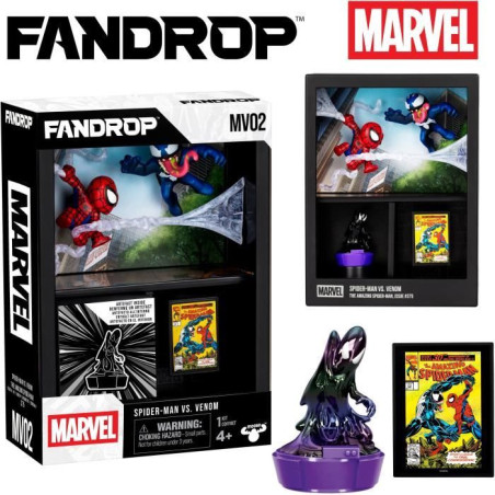 Figurine - FANDROP x MARVEL - Spider-Man vs Venom - Vitrine avec scene culte + mini affiche - 18 cm