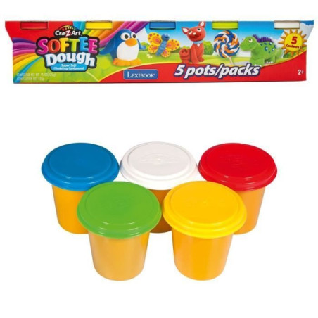 LEXIBOOK CRAZART - Coffret de 5 pâtes a modeler Softee : couleurs classiques