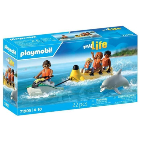 PLAYMOBIL 71905 Scooter des mers, banane tractée & 4 personnages, My Life Vacances a la plage, 22 pieces, des 4 ans