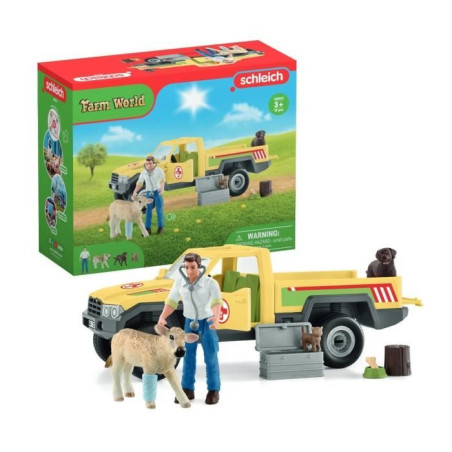 Coffret Visite du Vétérinaire a la ferme 12 Pieces - Avec Animaux de la Ferme, Véhicule et Vétérinaire - SCHLEICH - 42503 F