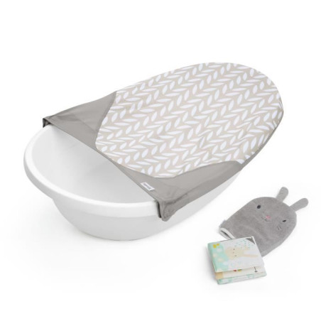 INGENUITY - Baignoire bébé Sylvi - Hamac évolutif de nourrisson jusqu'a 6 mois, gant de toilette et livre bain bébé inclus 24M+