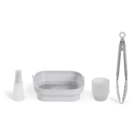Set de 4 accessoires pour friteuse sans huile - LIVOO - MEN428 - 1 moule 2 en 1 pliable - 1 set de 12 moules - 1 pinceau - 1 pin