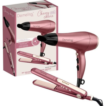 Coffret set lisseur + Seche-cheveux - DEMELISS - 2200 W - Cherry Chérie
